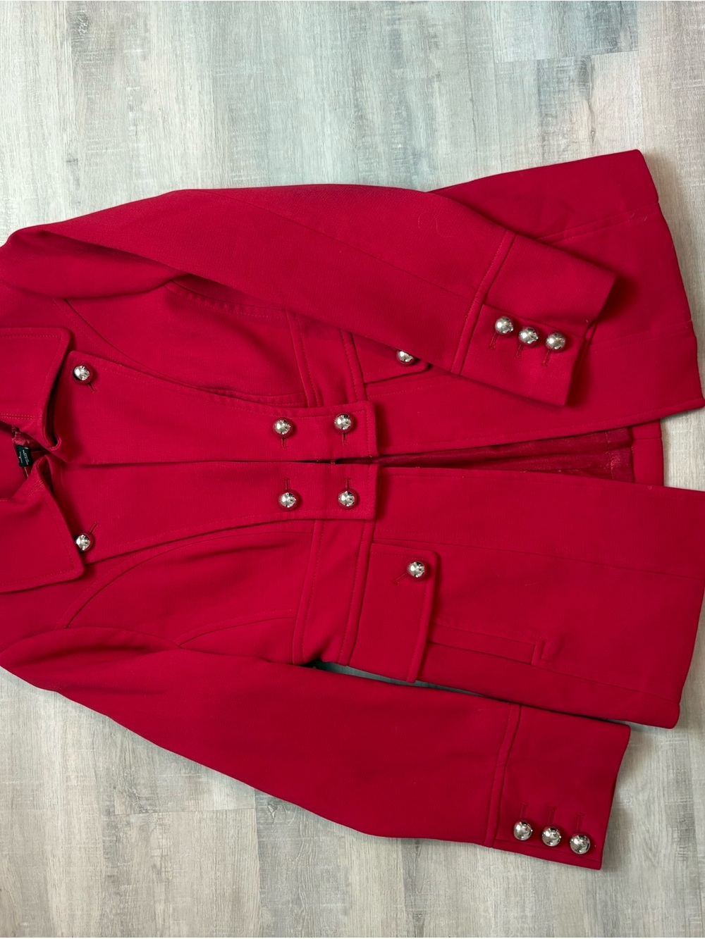 Zara Red Double-Breasted Blazer with Silver Buttons
